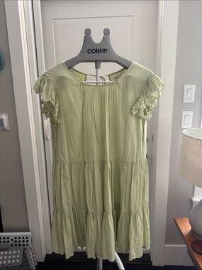 Wilfred Pale Lime Ruffle Sleeve Tiered Dress
